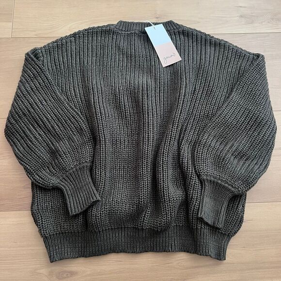 NWT Goumi Kids Pine Chunky Knit Womens Sweater SZ L / XL Green Organic Cotton - Picture 1 of 3